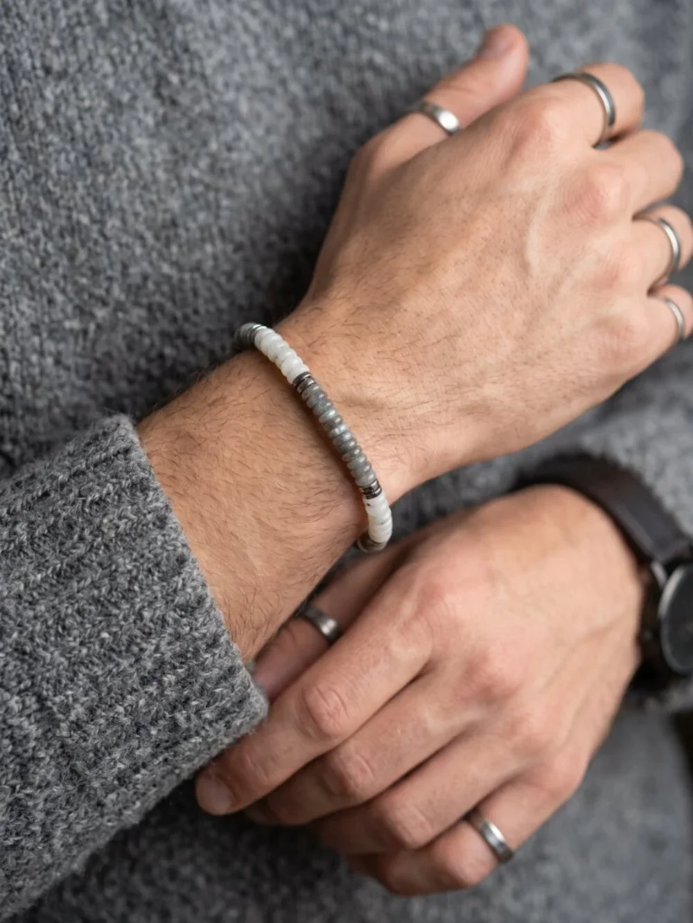 Designs by Forte Men's Natural Stone Beaded Stretch Bracelet